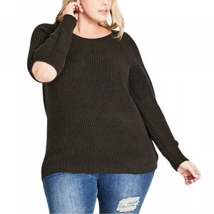 NWT City Chic Elbow Kisses Cutout Knit Ribbed Sweater in Black